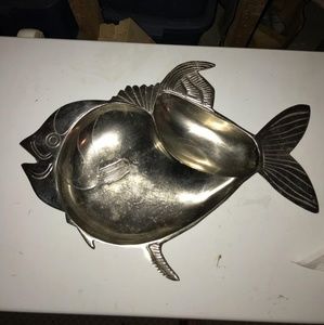 Silver fish bowl serving platter.